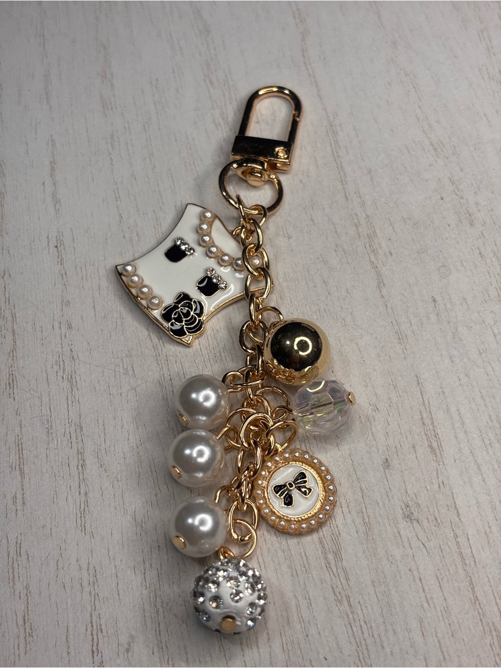 Black & White Pearl Dress Purse Charm Keychain